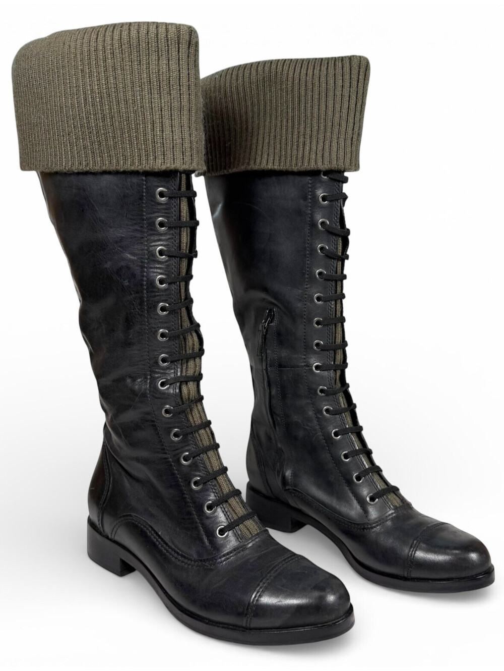 Cole Haan x NikeAir Whitley Black Leather Grey Knit Lace-up Riding Boots sz 7B